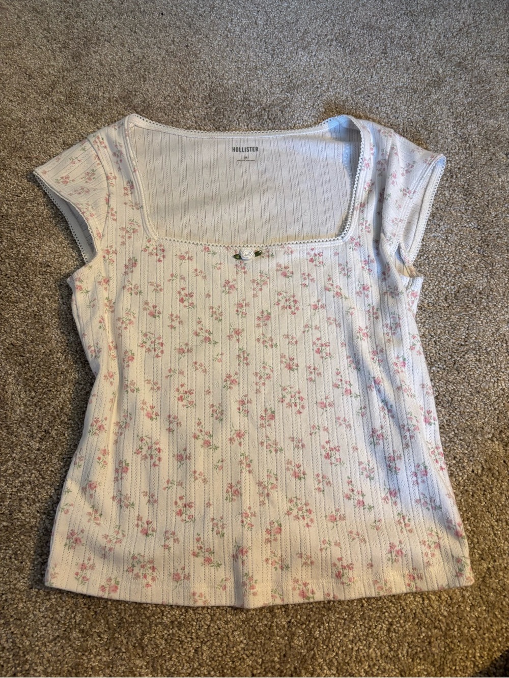 Hollister White Floral Square-Neck Tee